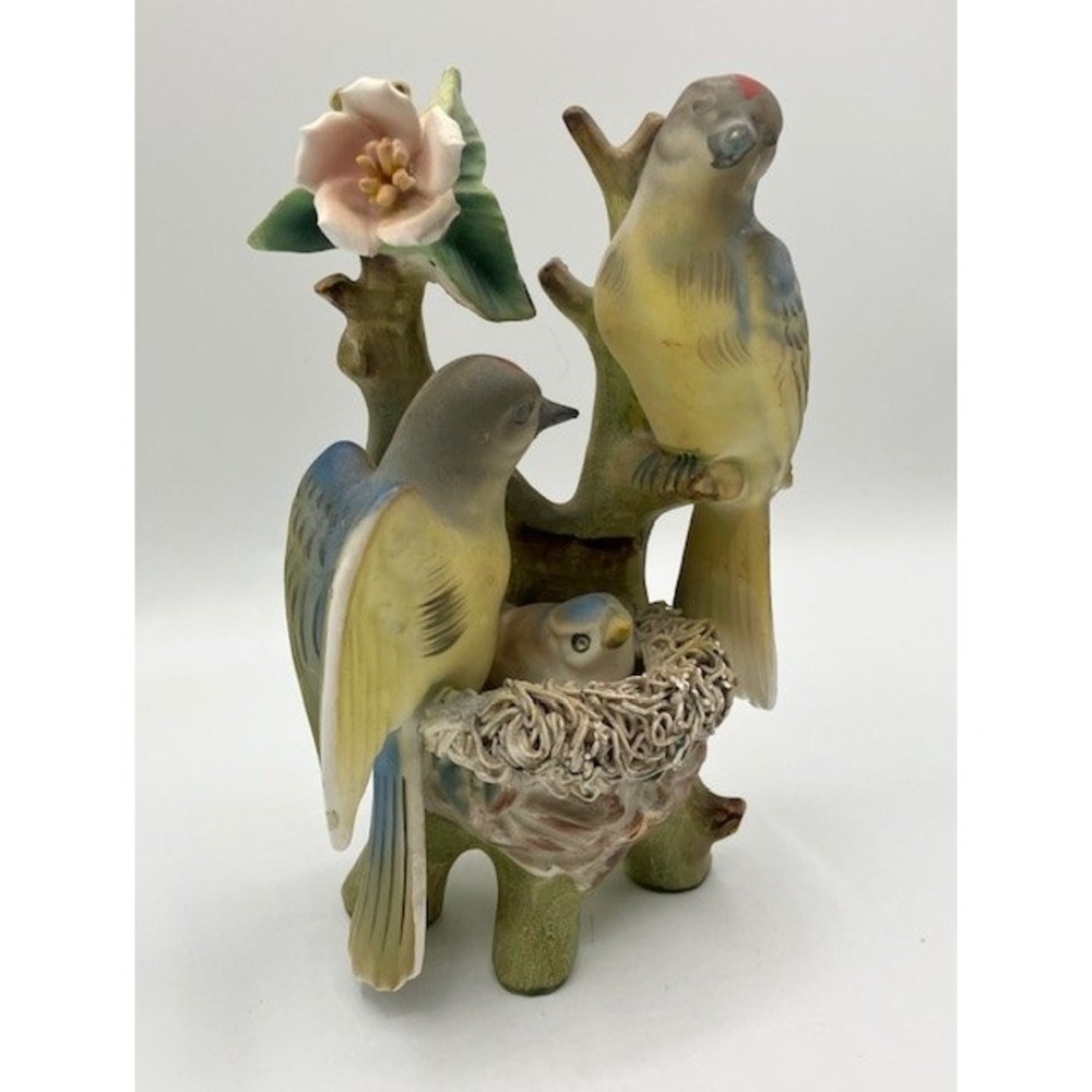Arnet‎ Nesting Bird Family Spaghetti Nest Figurine Bisque Vintage 1960's Japan